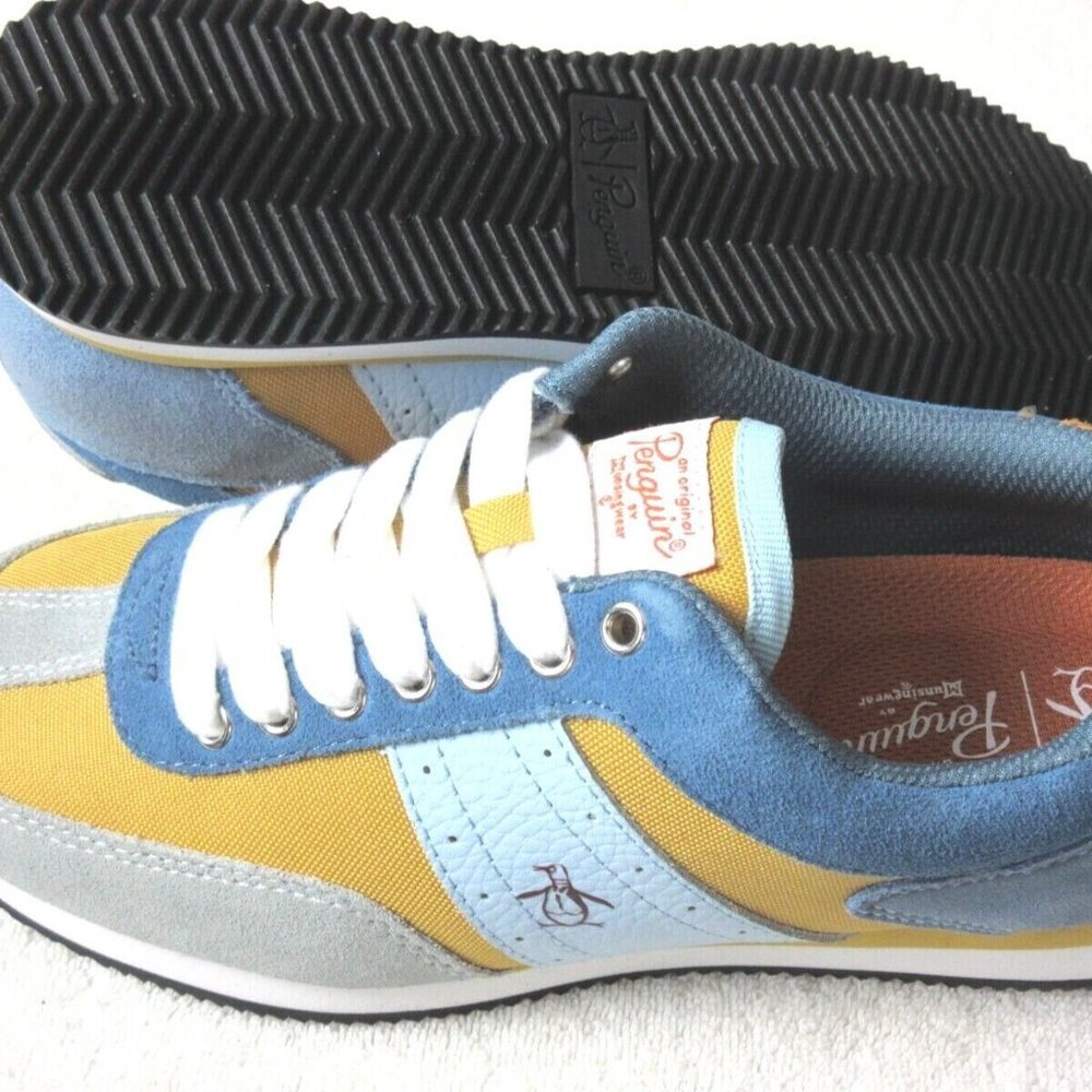 Original Penguin Men's Breaker Jogger Lace Up Suede Nylon Sneakers White Blue - Picture 2 of 5